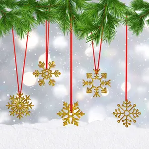 Best Selling Set of 5 <b>Wooden</b> Snowflake <b>Christmas</b> <b>Tree</b> Decorations Custom Size Glitter Texture Ornaments from Indian Manufacturer - Product Image 2