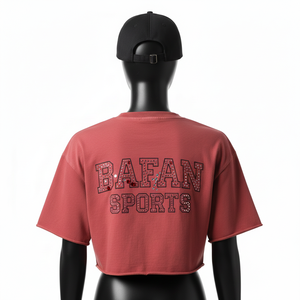 Camiseta corta de algodón premium para mujer, tejido jersey suave GSM, estampado con pedrería termoadhesiva, logotipo personalizado, camiseta corta de algodón para mujer - Product Image 2