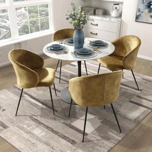 Sedia da Pranzo Curva in Velluto <span class=keywords><strong>Color</strong></span> <span class=keywords><strong>Senape</strong></span> con Gambe in Metallo, Stile Mid-Century Modern per <span class=keywords><strong>Cucina</strong></span> e Soggiorno - Product Image 3
