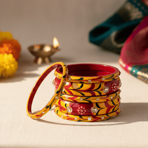 Set of 6 Traditional Lac Fine Bangles Red & Yellow Traditional Indian Jewelry - Product Image 1