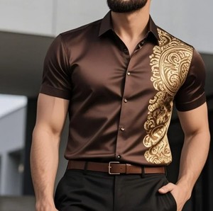 เสื้อเชิ้ตแขนสั้นสำหรับผู้ชายเสื้อคอตตอน100% เทรนด์ใหม่พิมพ์ลายซับลิเมชันเสื้อแห้งเร็ว - Product Image 4