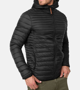 Veste matelassée pour homme de qualité supérieure, chaude pour l'hiver, tissu léger, couleur noire unie, style zippé, capuche - Product Image 2