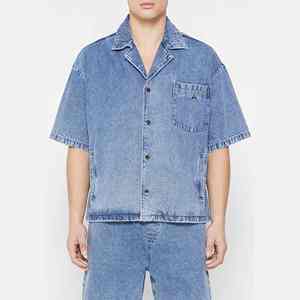 Camiseta Casual Vintage de Estilo Urbano para Hombre, Corte Holgado, Oversize, de Algodón y Mezclilla, con Botones, Estilo Western, Antiarrugas, Talla Adulto, Verano - Product Image 3