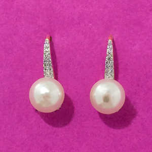 Pendientes colgantes de moda hechos a mano con zirconia cúbica Tops 2 tonos chapado en rodio mayoristas directos en India - Product Image 3