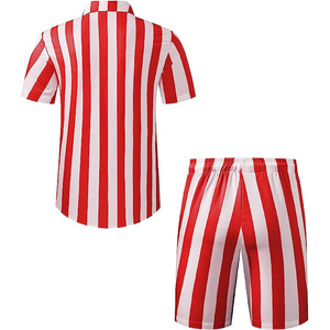Échantillon gratuit, ensemble court d'été avec logo personnalisé pour hommes, imprimé à prix réduit, vente en gros, ensemble boutonné 2 pièces OEM avec chemise et short - Product Image 4