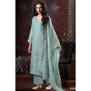 Tissu respirant Salwar Kameez imprimé en lin pour femmes élégantes et modernes pour les fêtes d'été décontractées en gros - Product Image 1