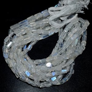 Perles de pierre de lune arc-en-ciel à facettes en gros pierre blanche de feu naturel en forme de rectangle pour la fabrication de bijoux - Product Image 4