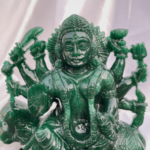 Estatua de Jade verde Durga, ídolo de piedras preciosas talladas a mano para templo Pooja, regalo de decoración del hogar, figurita espiritual india de exportación a granel - Product Image 5
