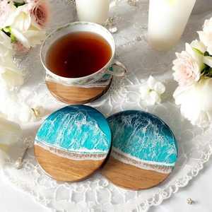 Posavasos de madera natural y resina con opciones de marca personalizadas posavasos de piedra - Product Image 2