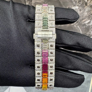 Montre carrée en acier inoxydable antique avec mouvement à quartz et diamants blancs pour homme, collection hip-hop, cadeau - Product Image 5