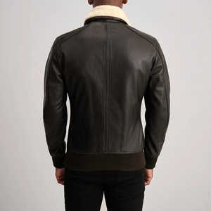 Veste en cuir pour homme, nouvelle mode, confortable, coupe moderne, fermeture éclair, col montant, coupe décontractée exclusive, poignets élastiques - Product Image 2
