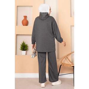 Anthracite Hooded Two-Yarn 2-Piece Set Casual Solid Logo Decorated Short Tops & Shorts Summer & Winter New Arrival <b>Clothes</b> - Product Image 3