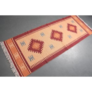 พรมวินเทจ, พรมวิ่งขนาด 2.6x6.6 ฟุต, พรมขนสัตว์สีแดงเบจ - Product Image 1