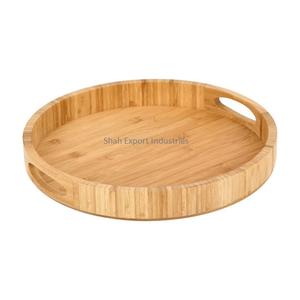 New Decorative Wooden Serving <b>Tray</b> <b>With</b> <b>Handle</b> Round Shape for Kitchenware Tabletop <b>Tea</b> and Coffee Serving <b>Trays</b> - Product Image 1