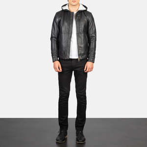 Baston Genuine <b>Sheepskin</b> Leather Bomber <b>Jacket</b> in Black with Hood Zippered Reversible Water-Proof XS Size for Autumn Season - Product Image 3