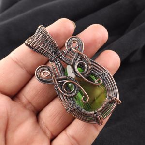 Collier pendentif tendance en pierre précieuse vert péridot taille poire, enroulé de fil de cuivre, en argent oxydé, cadeau d'anniversaire de mariage - Product Image 2
