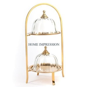 Anniversary Party Cake Display Stand Classic Flower Designing Gold Polished Metal and Glass Cake and <b>Dessert</b> Stand for Kitchen - Product Image 2