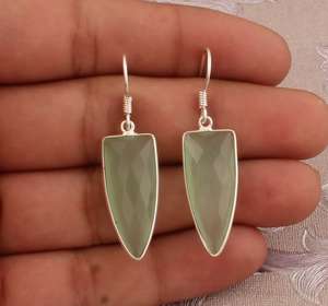Pendientes colgantes de Calcedonia verde aguamarina facetados de plata de ley 925, conjunto de bisel hecho a mano de diseñador, regalo del Día de San Valentín - Product Image 2