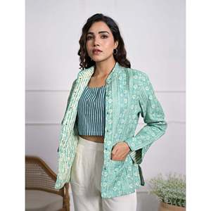 Silk Block Printed Reversible Winter <b>Jacket</b> with Button Decoration - Product Image 3