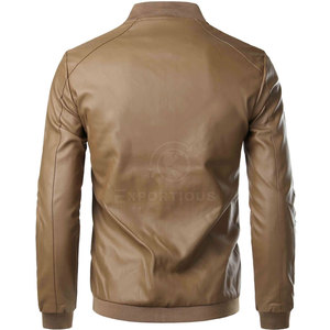 Breathable <b>Lightweight</b> Comfortable <b>Men</b> Winter Leather <b>Jacket</b> Stand Collar Front Logo Casual High Quality - Product Image 2