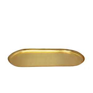 铁制椭圆形托盘黄铜黄色羊绒睫毛托盘，用于餐厅和桌面装饰，批量定制