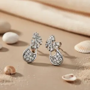 Pendientes de Botón de Plata de Ley 925 con Circonita Cúbica para Mujer, Diseño de Mariposa y Flor en Oro de 14K y 18K, para Regalo, Oro Rosa, Diamante, Perla - Product Image 1