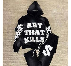 Conjunto Deportivo Unisex, Chándal de Peso Medio con Cuello Redondo y Cordón Ajustable, Pantalones Deportivos para Entrenamiento al Aire Libre, Informal, 100% Algodón, Transpirable, Corte Moderno - Product Image 3