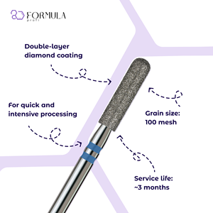 Fresa cilíndrica profesional de diamante para uñas, fórmula Profi, 3.0mm, grano azul - Product Image 2