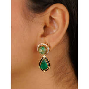 ชุดสร้อยคอร่วมสมัยสีเขียวพร้อมต่างหูเม็ดเดี่ยวชุบทอง CC-S19GR - Product Image 1