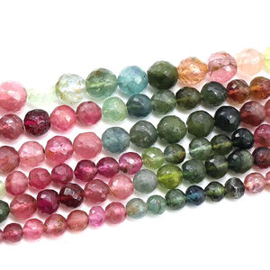 Cuentas de forma redonda facetadas de turmalina múltiple Cuentas de piedras preciosas de turmalina multicolor natural Tamaño 4MM Aproximadamente 10 pulgadas - Product Image 1