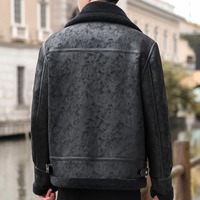 Vestes en cuir d'agneau personnalisées pour hommes, broderie 3D, patchwork, col en fourrure élégant, mode d'hiver, style streetwear