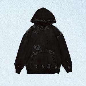 Sweat à capuche vintage délavé de haute qualité pour hommes Impression personnalisée Bord coupé en détresse Long XS Taille Anti-rétrécissement Techniques bouffantes brodées - Product Image 2