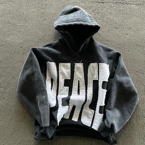 Custom 100%Cotton Acid Wash Vintage Hoodies Men Distressed Embroidery <b>Applique</b> <b>Patch</b> 3D Embossed Winter Cropped Pullover Hoodie - Product Image 3