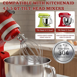Accessoires pour batteur sur socle en acier inoxydable : <span class=keywords><strong>crochet</strong></span> <span class=keywords><strong>pétrisseur</strong></span>, batteur plat, fouet à 6 fils pour <span class=keywords><strong>Kitchenaid</strong></span> - Product Image 3
