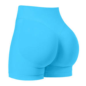 Women's High Waist Blue Sport <b>Shorts</b> Breathable Quick Dry Knitted Athletic Regular Fit Solid Color Spandex Polyester Pull-On - Product Image 3