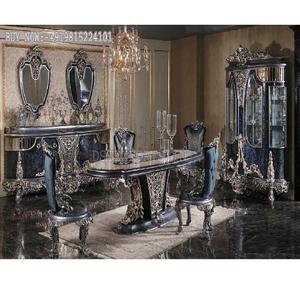 Ensemble de table à manger sculptée à la main en style français, meubles de salle à manger en polissage platine, ensemble de salle à manger sculptée à la main en style italien - Product Image 1