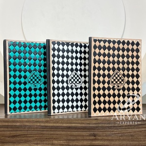 High Quality Wholesale Custom Logo Hand Tooled Genuine Leather Office Documents Holder Checkered Board Pattern <b>Portfolio</b> Binder - Product Image 1