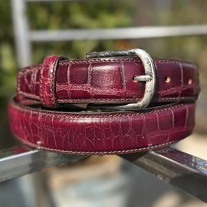 Cinturón de Cuero Vacuno con Bordado de Cocodrilo Marrón, Hebilla de Metal, 3.5cm de Ancho, Personalizable para Uso Formal e Informal - Product Image 1