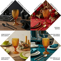 Klassieke amberkleurige vintage geperste glazen kelken gekleurd glaswerk water- en wijnglazen voor bruiloftbanket verhuur tafeldecoratie