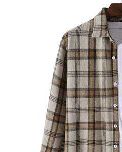 Custom Beige Brown Plaid <b>Flannel</b> <b>Shirt</b> <b>Men</b> Long Sleeve Button Down Casual Warm Soft Cotton Blend Overshirt <b>For</b> Winter CheckStyle - Product Image 3