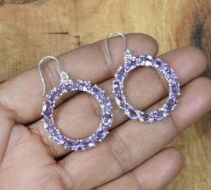 Boucles d'oreilles style bohème en argent faites à la main bijoux en argent sterling 925 améthyste pierres précieuses boucles d'oreilles tendance bijoux pour femmes cadeau pour - Product Image 2