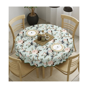 Mantel de mesa con estampado Floral de algodón teñido ecológico con borde azul 260 GSM, textura lavable suave, cubierta de mesa de comedor diaria certificada OEKO TEX - Product Image 6