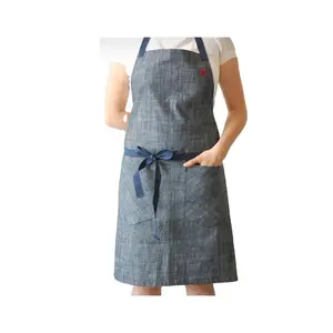 Черный кухонный домашний фартук для женщин с вышитым логотипом шеф-повара, джинсовый холщовый фартук шеф-повара с карманами