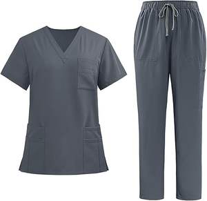 Uniforme d'hôpital professionnel unisexe Ensemble de gommage médical tissé Top et pantalon pour hommes et femmes - Product Image 1