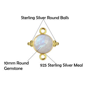 925 Sterling Silver Emerald Round Bezel Gemstone Double <b>Bail</b> Gold Vermeil Bracelet Jewelry Making Charm Connector - Product Image 3