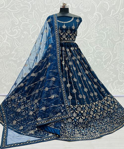 Precio al por mayor de moda Georgette bordado volante trabajo Lehenga Choli Dupatta estilo indio desgaste de fiesta Ropa Étnica - Product Image 3