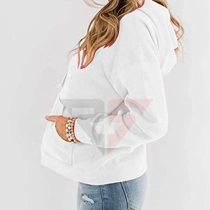 Sudadera con capucha blanca de lana con logotipo personalizado para mujer, ropa de calle, sudaderas con capucha de talla grande lavadas con ácido Vintage 2023 - Product Image 4