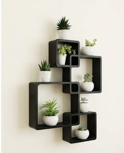 Étagère murale minimaliste en bois noir, design carré, étagère de rangement multifonctionnelle pour salon, présentoir de plantes, cinq niveaux - Product Image 1