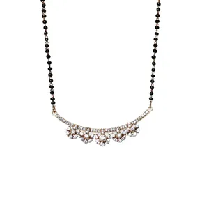 Collar Mangalsutra con Diamante Natural de Corte Brillante, Chapado en Oro, Cadena de Cuentas Negras, Cierre Seguro Hipoalergénico, Elegante Regalo para Mujer - Product Image 4