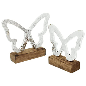 <b>Easter</b> Silver Metal Butterfly Desktop Holiday <b>Ornaments</b> Wooden Base Crafts Silver Decorative Products - Product Image 1